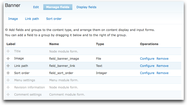 Banner content type fields